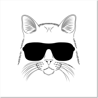 Cool Cat Illustrative Design Black Posters and Art